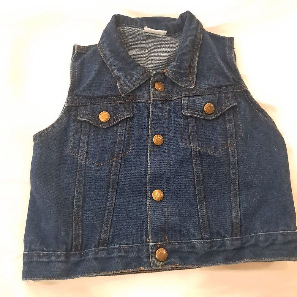 Vintage Hopscotch Denim Vest Size 24 Months dark Jean biker toddler‎ kids youth